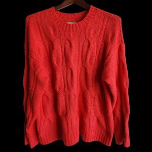American Eagle Outfitters Womens LG Orange Cable Knit Sweater Pullover